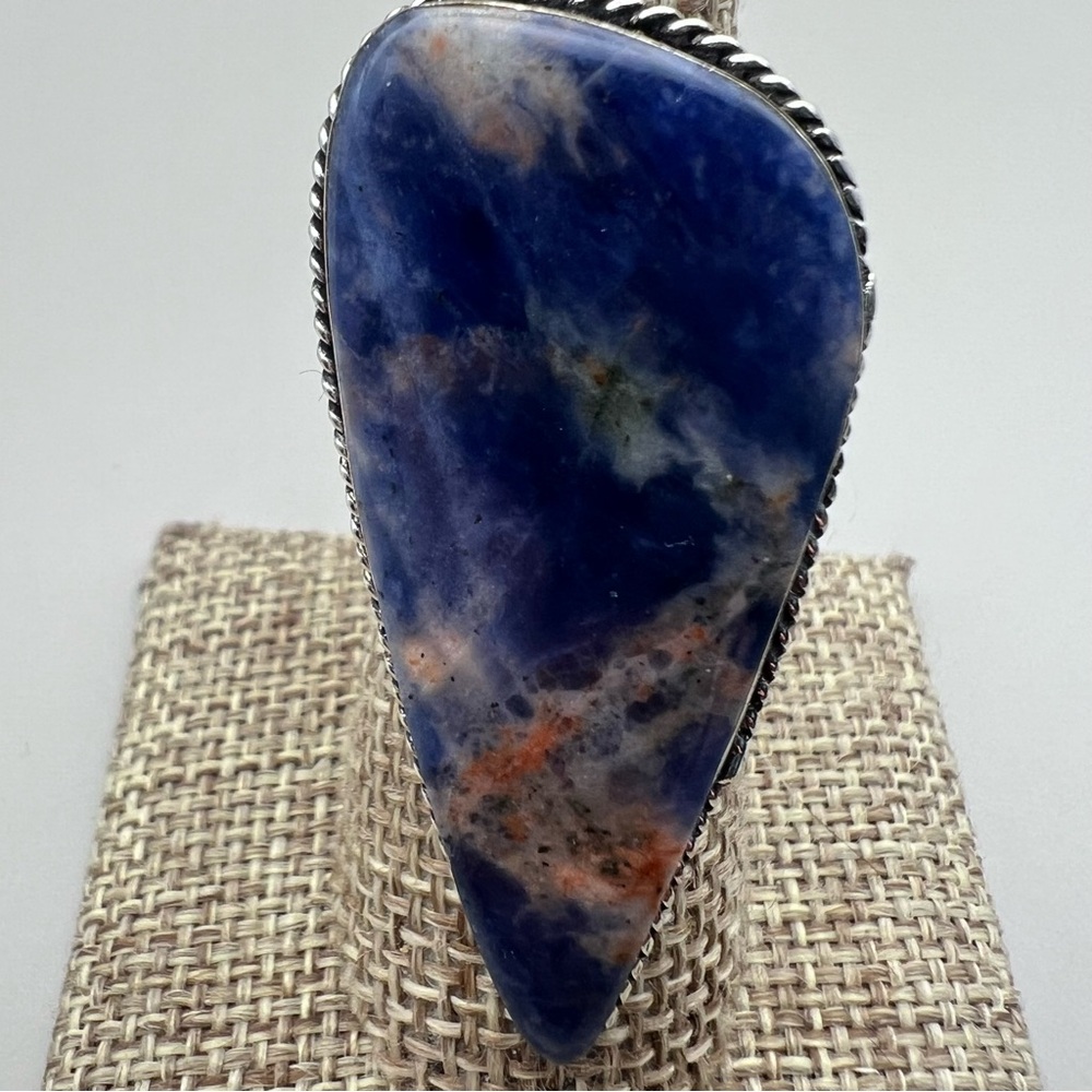 New Large Statement Blue Sodalite Stone Silver Overlay Ring Size 6.75